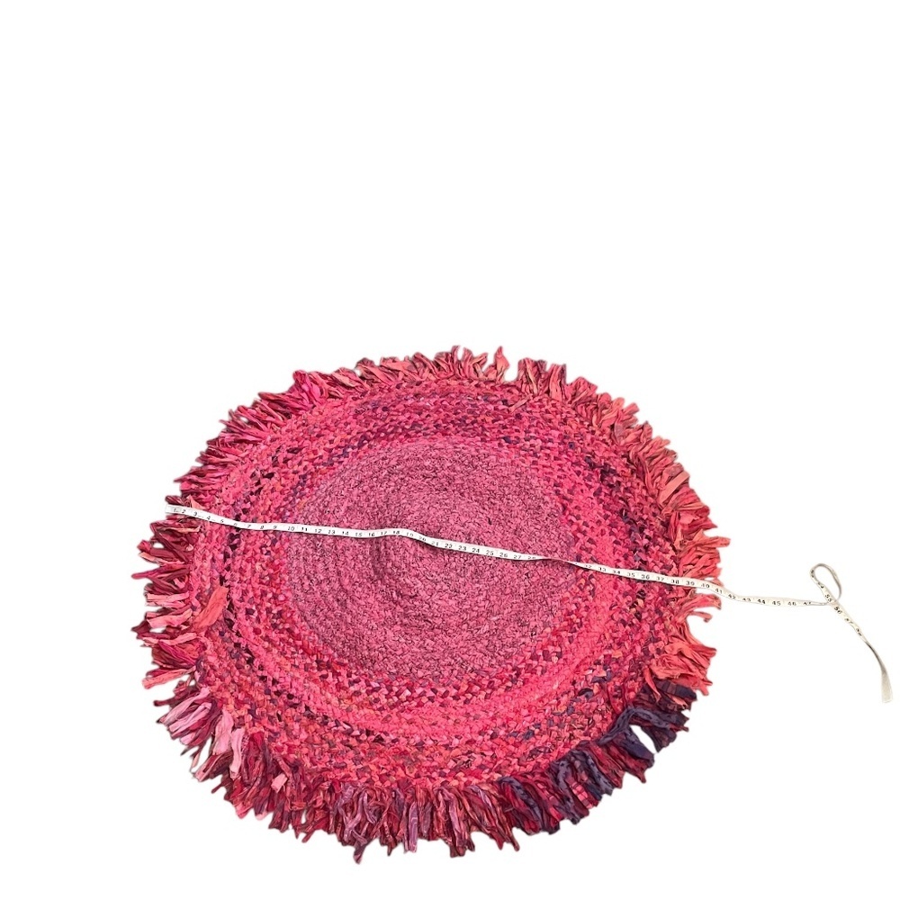 NWOT Handmade Braided Multi Color Block‎ Rag Rug With Fringe Round Rug, - Picture 11 of 12